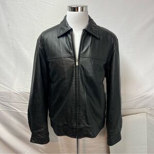 London Fog Men’s XL Black Leather Quilted Insulate Moto Biker Bomber Jacket Coat